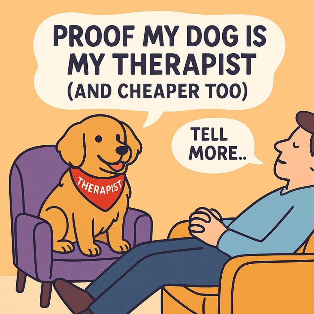 Comic of a person and dog with humorous therapy caption.