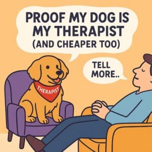 Comic of a person and dog with humorous therapy caption.